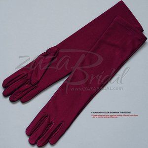 15.5″ Long 4-Way Stretch Matte Finish Satin Dress Gloves 8BL - Burgundy